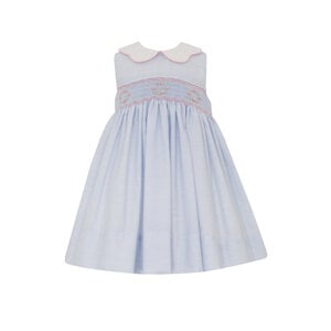 Petit Bebe Riley Blue Tiny Stripe Sleeveless Dress w/Scalloped Collar