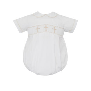 Petit Bebe Crosses White Poplin Boy's Bubble