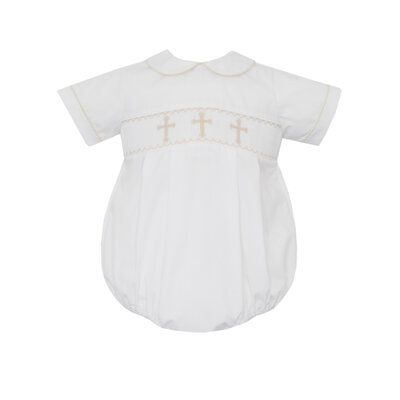 Petit Bebe Crosses White Poplin Boy's Bubble