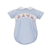 Petit Bebe Transportation Lt Blue Stripe Knit Bubble