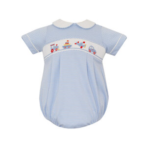Petit Bebe Transportation Lt Blue Stripe Knit Bubble