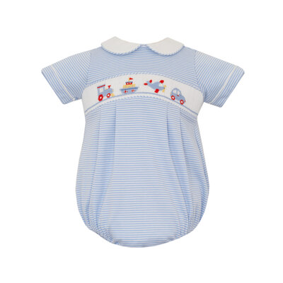 Petit Bebe Transportation Lt Blue Stripe Knit Bubble