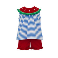 Claire & Charlie *PRE-ORDER*Watermelon Periblue Knit Stripe Girl's Short Set
