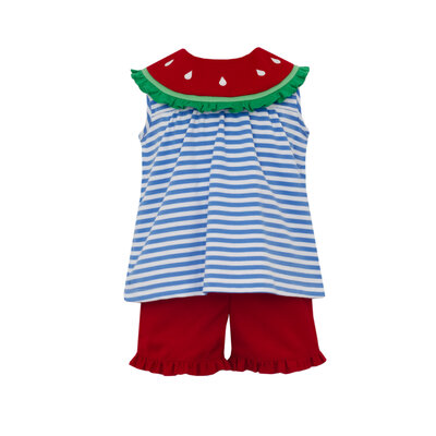 Claire & Charlie *PRE-ORDER*Watermelon Periblue Knit Stripe Girl's Short Set