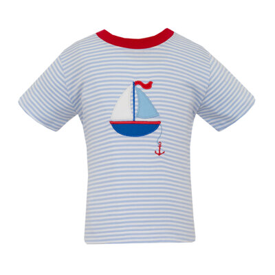 Claire & Charlie *PRE-ORDER*Sailboats Blue Knit Stripe Boy's Short Set