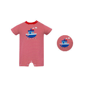 Claire & Charlie Steamship Red Knit Stripe Romper