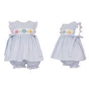 Anavini Daisies Lt Blue Seersucker Bloomer Set w/Side Bows