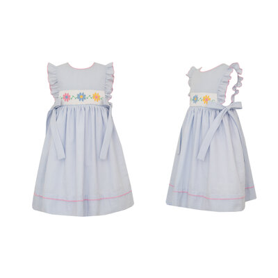 Anavini *PRE-ORDER*Daisies Lt Blue Seersucker Sleeveless Dress w/Side Bows