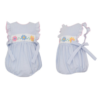 Anavini *PRE-ORDER*Daisies Lt Blue Seersucker Sleeveless Bubble w/Side Bows