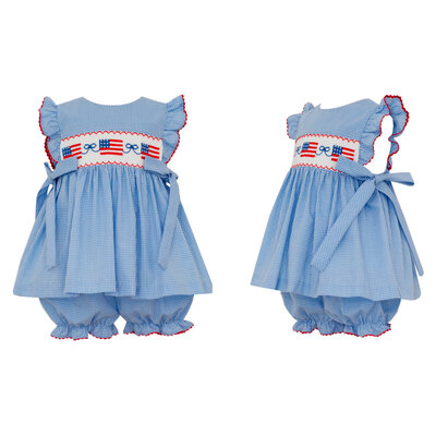 Anavini Flags Periwinkle Blue Gingham Bloomer Set