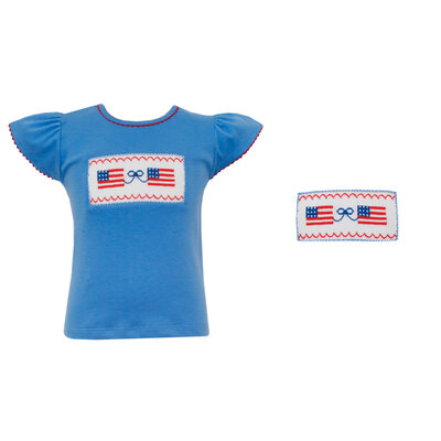 Anavini Flags Periwinkle Blue Gingham Girl's Short Set