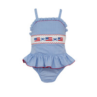 Anavini Flags Periwinkle Blue Gingham 1PC Swimsuit