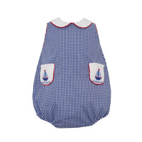 Anavini Sailboats Navy Gingham Girl's Sunbubble w/Pockets