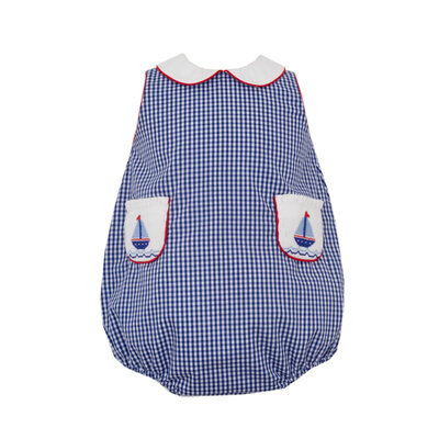 Anavini Sailboats Navy Gingham Girl's Sunbubble w/Pockets