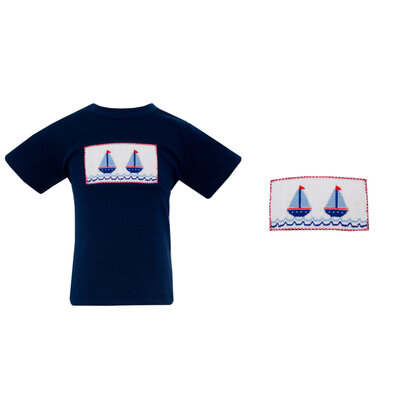 Anavini Sailboats Navy Gingham Boy's Short Set
