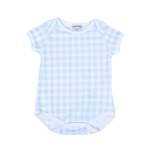 Magnolia Baby Baby Checks Blue S/S Lap Bodysuit