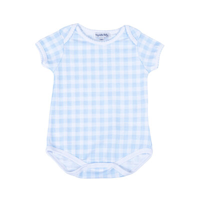 Magnolia Baby Baby Checks Blue S/S Lap Bodysuit