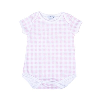 Magnolia Baby Baby Checks Pink S/S Lap Bodysuit