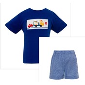 Anavini *PRE-ORDER*Tow Truck Royal Gingham Short Set
