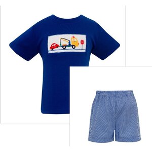 Anavini Tow Truck Royal Gingham Short Set