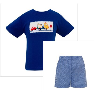 Anavini *PRE-ORDER*Tow Truck Royal Gingham Short Set