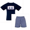 Anavini *PRE-ORDER*Sailboats Navy Gingham Boy's Short Set