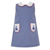 Anavini *PRE-ORDER*Sailboats Navy Gingham A-line Dress w/Pockets