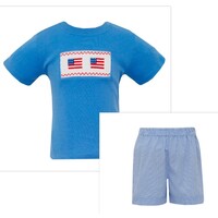 Anavini Flags Periwinkle Blue Gingham Boy's Short Set
