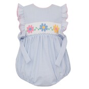 Anavini *PRE-ORDER*Daisies Lt Blue Seersucker Sleeveless Bubble w/Side Bows