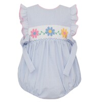 Anavini Daisies Lt Blue Seersucker Sleeveless Bubble w/Side Bows