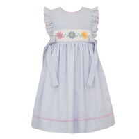 Anavini Daisies Lt Blue Seersucker Sleeveless Dress w/Side Bows