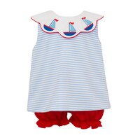 Claire & Charlie *PRE-ORDER*Sailboats Blue Knit Stripe Bloomer Set