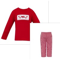 Anavini Valentine Planes Boy Red Knit LS Shirt w/ Red Gingham Pants