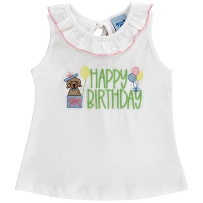 Bailey Boys Happy Birthday Girls T-shirt w/ Pink Check Seersucker Ruffle Short