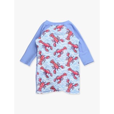 RuffleButts + RuggedButts Blue Lobster Lagoon Boys Long Sleeve One Piece Rash Guard