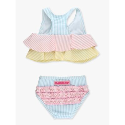 RuffleButts + RuggedButts *PRE-ORDER*Seersucker Color Block Flounce Bikini 2-Piece Swimsuit, with Signature Rear Ruffles