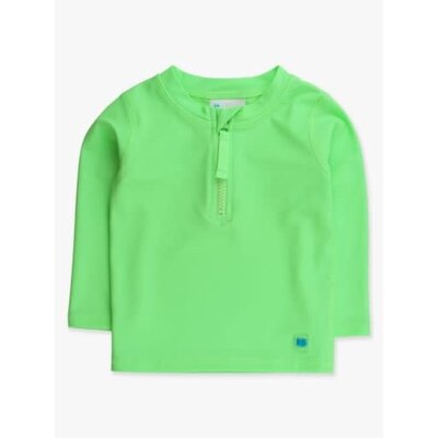 RuffleButts + RuggedButts Neon Honeydew Long Sleeve Zipper Rash Guard