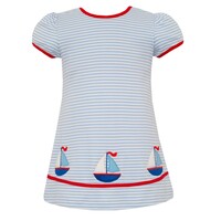 Claire & Charlie *PRE-ORDER*Sailboats Blue Knit Stripe A-line Dress
