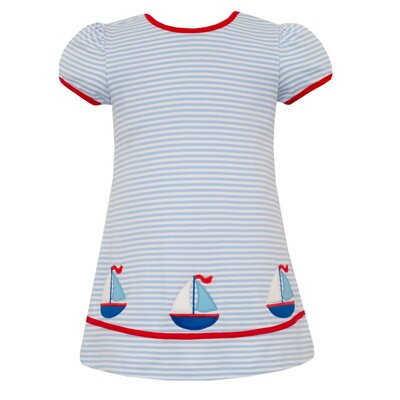 Claire & Charlie *PRE-ORDER*Sailboats Blue Knit Stripe A-line Dress
