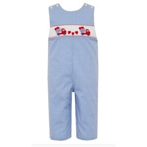 Petit Bebe Valentine's Day Lt Blue Gingham Long Jon Jon