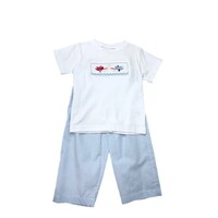 Lulu Bebe Valentine's Airplane Smocked Pant Set