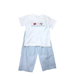 Lulu Bebe Valentine's Airplane Smocked Pant Set