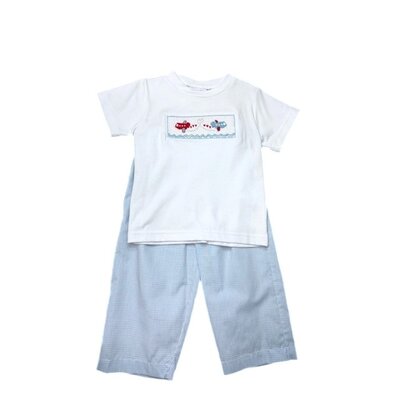 Lulu Bebe Valentine's Airplane Smocked Pant Set