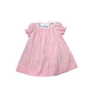 Lulu Bebe Valentine's Elephants Smocked Pink Gingham Dress
