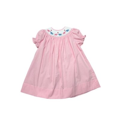 Lulu Bebe Valentine's Elephants Smocked Pink Gingham Dress