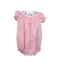 Lulu Bebe Valentine's Elephants Smocked Pink Gingham Bubble