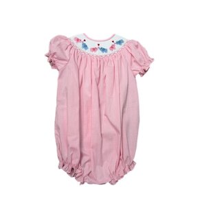 Lulu Bebe Valentine's Elephants Smocked Pink Gingham Bubble