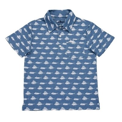 Saltwater Boys Company Navy White Fish Inshore Performance SS Polo