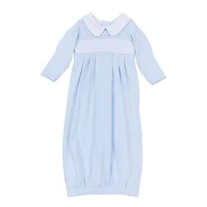 Magnolia Baby Willow and Walker's Smocked Collared Pleated Gown Light Blue