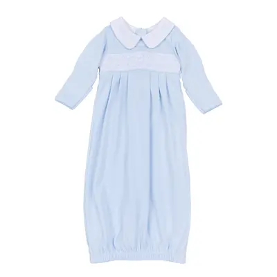 Magnolia Baby Willow and Walker's Smocked Collared Pleated Gown Light Blue